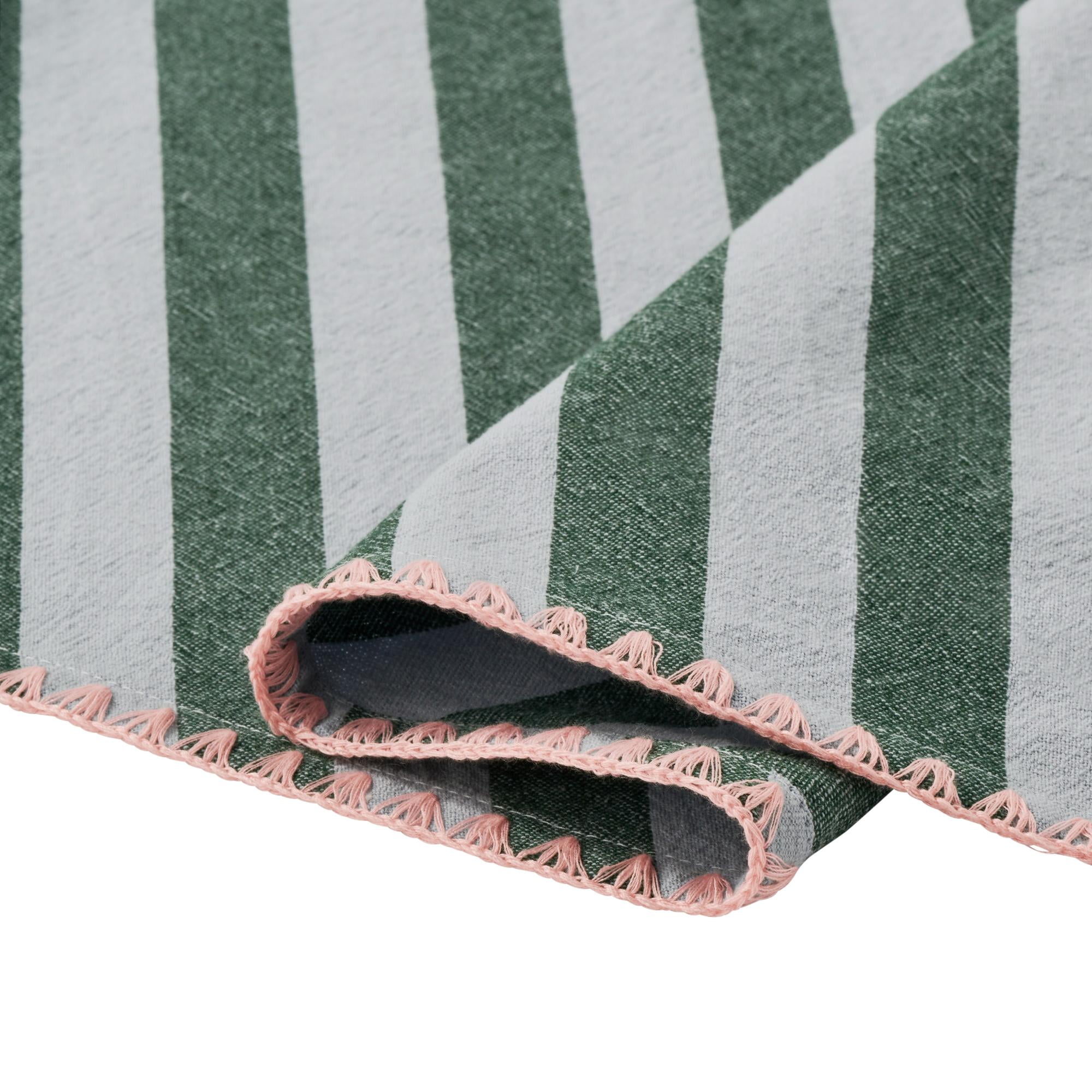 Beautiful Home by Drew Barrymore Yarn Dyed Stripe Whipstitch Fabric Tablecloth, Thyme Blue, 70" Round