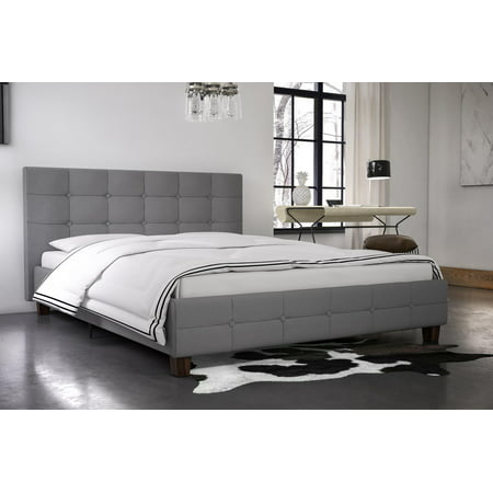 DHP Rose Linen Button Tufted Upholstered Platform Bed with Wooden Slats, Multiple Colors and