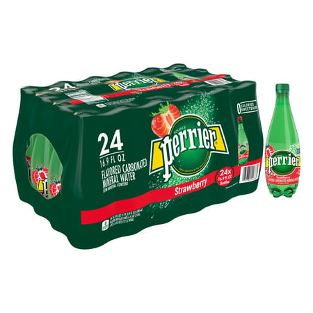 Perrier Strawberry Flavored Carbonated Mineral Water, 16.9 fl oz. Plastic Bottles (24