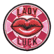 Pink Lady Luck Lip On A Chip Fabric Patch, Gambling Patches, Manufactured  by PatchStop