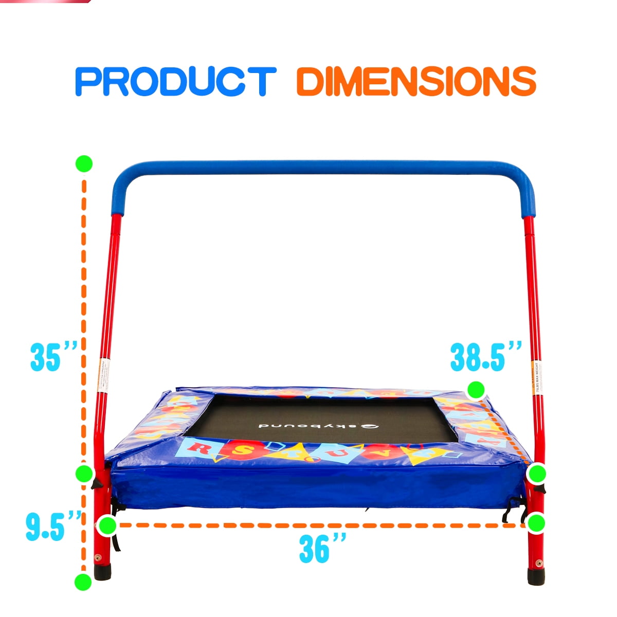 SkyBound 36" Rectangle Mini Trampoline with Handlebar, 4-Leg Stable Support, Blue+Red