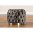 thumbnail image 3 of Baxton Studio Valeria Glam Gray Velvet Fabric Upholstered Gold-Finished Button Tufted Ottoman, 3 of 4
