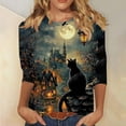 thumbnail image 2 of successthop Womens Halloween T Shirts Kitten 3/4 Sleeve Crewneck Tops Vacation Tee Fall Plus Size Awareness Clothes 3XL, 2 of 5