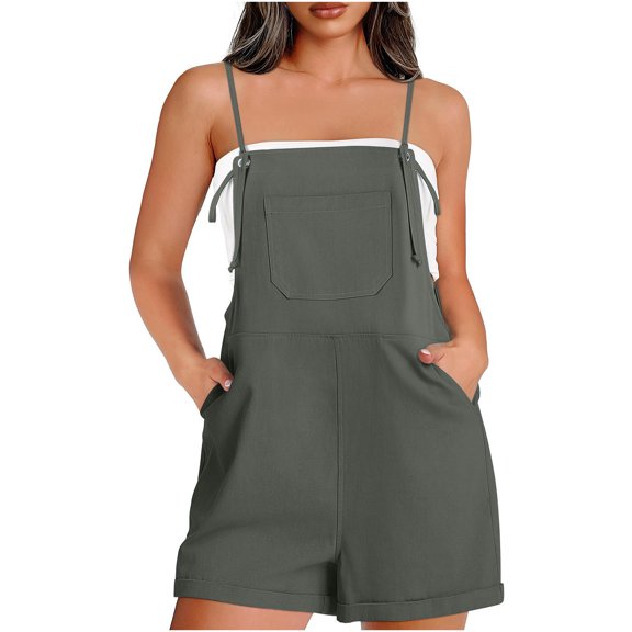 Brilliant New Summer Overall Shorts for Women Fashion Casual Sleeveless Suspender Short Jumpsuit Gray XXL