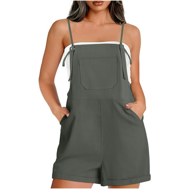 Bonanza, Mode Décontractée d'Été pour Femmes Combinaison Sans Manches à Bretelles Courte, Sans Manches, design à Bretelles, Combinaison Décontractée, Prête pour l'Été Parfaite pour Voyager 100 % Polyester, Gris Foncé