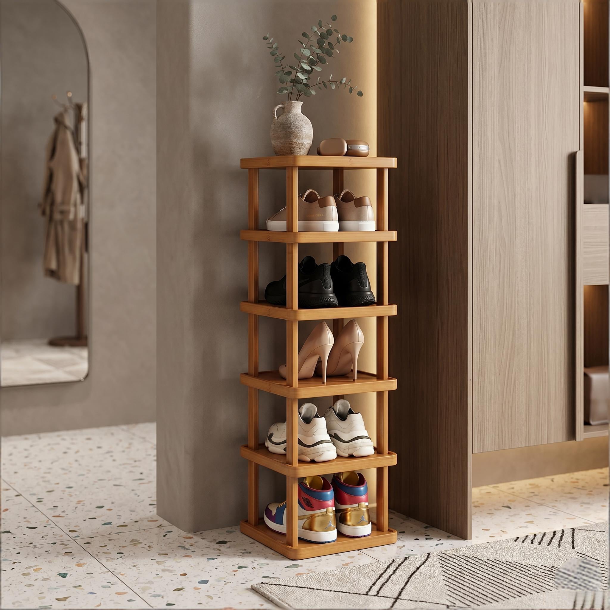 Howcool Bamboo Storage Rack, 6 Tier Expandable Foldable Shelf, Easy Assembly, Entryway Bedroom Organizer