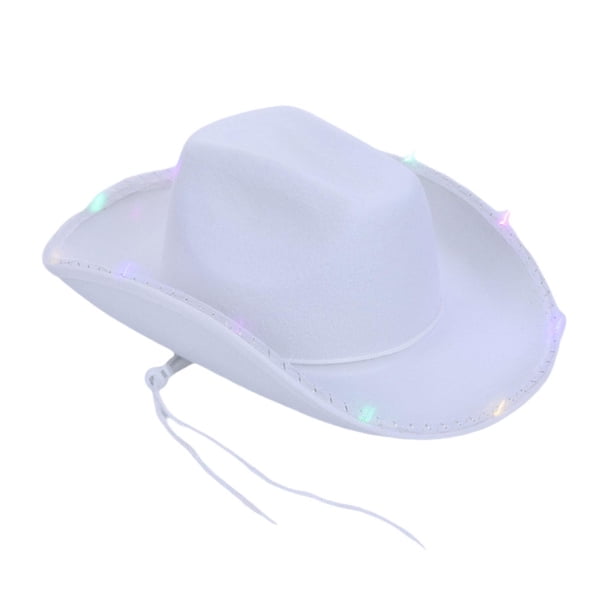 Sombrero de vaquera para mujer con LED y correa de barbilla ajustable. Suministros para sombrero de vaquero. Blanco