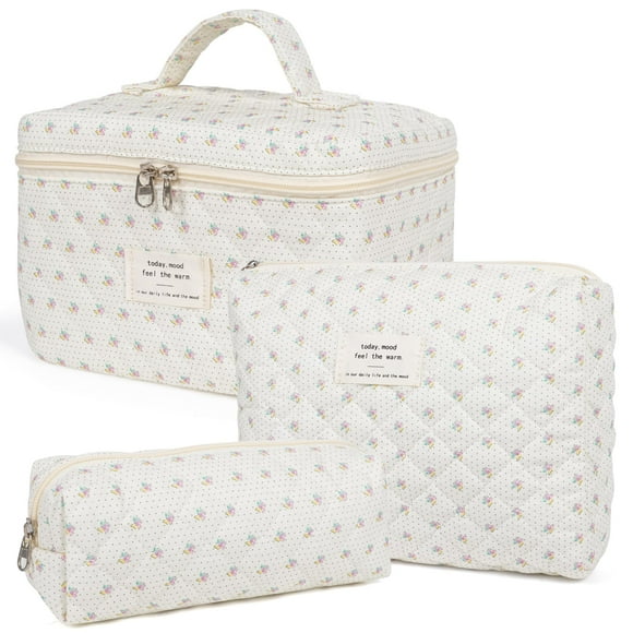 Bolsa de maquillaje Honitty, bolsas acolchadas para cosméticos, diseño floral, juego de 3