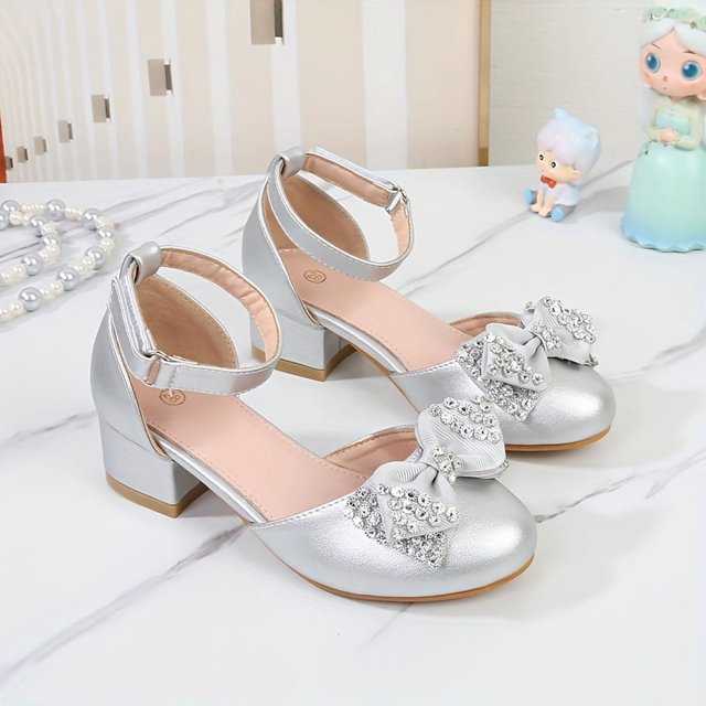 SNNROO Elegant Bowknot High Heels for Girls Breathable Non-Slip Design Perfect for Parties & Performances - Versatile All-Season Wear