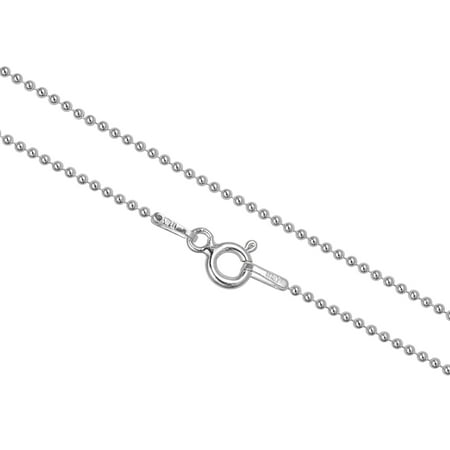 12mm Beaded Necklace - Italian Chain Beads Necklace Sterling Silver Ball 1.2mm Dog Tag Hypoallergenic 7 inch