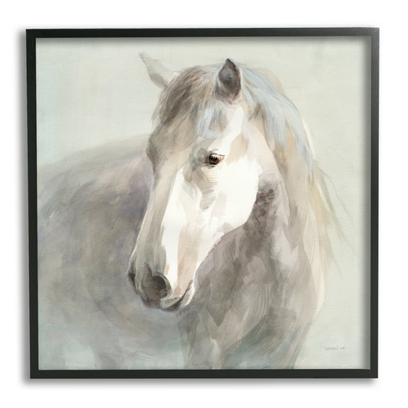 Stupell Industries White Horse Painting Animals & Insects Painting Black Framed Art Print Wall Art, 12 x 12