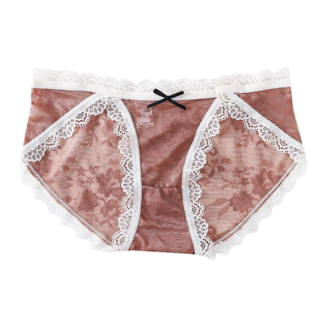 Gibobby Ropa interior bikini elástica para mujer Bragas de malla ahuecadas de encaje sexy para mujer Calzoncillos de niña con inferior de algodón de cintura media(Rosa, L)