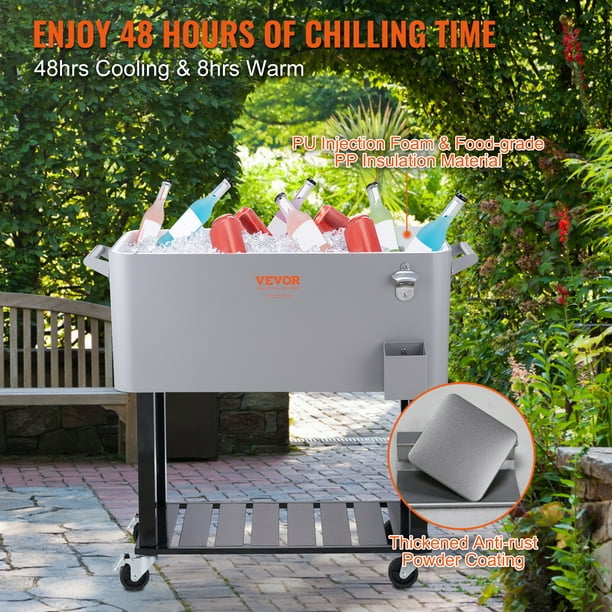 VEVOR Rolling Ice Chest Cooler Cart 80 Quart, Portable Bar Drink