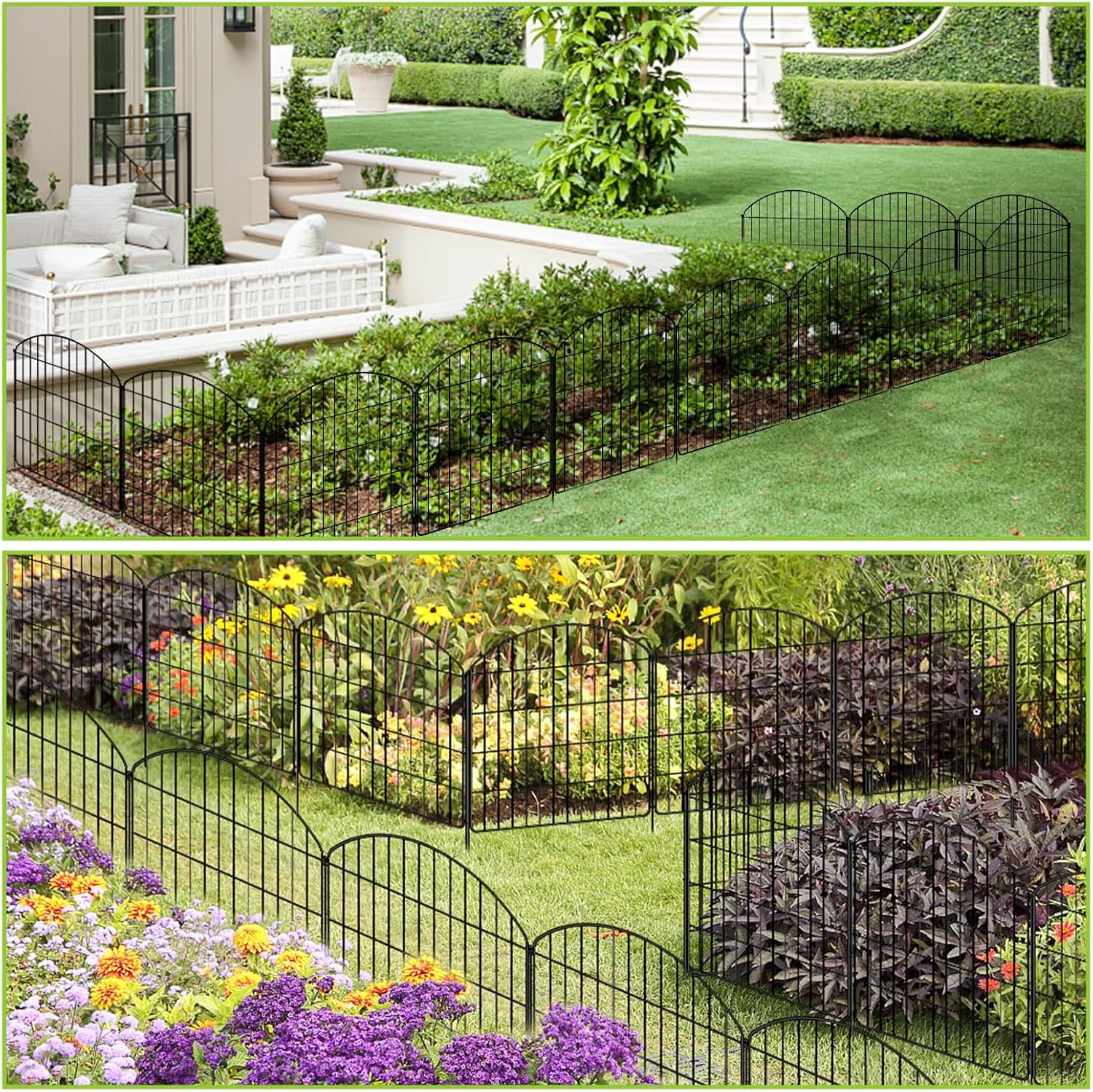 Decorative Garden Fence 5 Panels + 1 Gate, 30in H x 11.8ft L, Rustproof Metal No  Animal Barrier for Dog & Flower Edging