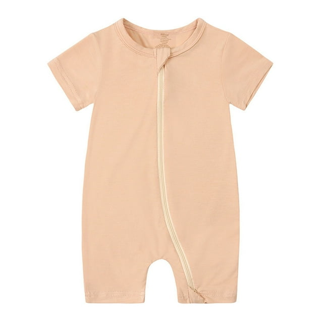 MeetoTime Combinaison à Manches Courtes à Fermeture Éclair pour Bébés Garçons et Filles, Col Rond, Été, Couleur Unie, Shorts