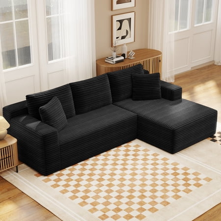 Aukfa Modular Sectional Sofa with Chaise, 95" Boneless Cloud Couch for Living Room, Black