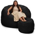 thumbnail image 1 of Ultimate Sack 6000 6-Foot Bean Bag Chair with Footstool Set, Black Fur Cover, 1 of 6