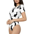 thumbnail image 2 of KLL Women 's Crew Neck Bodysuit Jumpsuits Black Rabbit Print Short onesies Stretch T Shirts, 2 of 7
