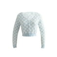 thumbnail image 6 of Franhais Women Crochet Cardigan, Checkerboard Plaid Pattern Single-breasted V-neck Sweater, S/M/L, 6 of 8