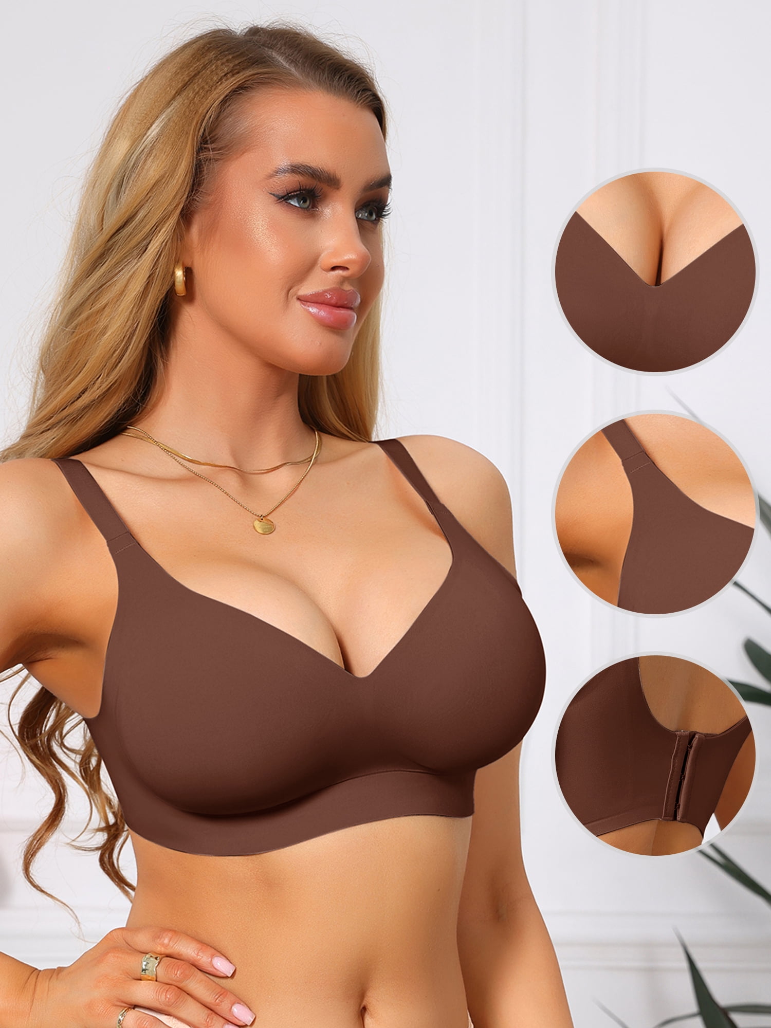 DARING DIVA Women's Seamless Bras Soft Bralette Push Up Comfort Tshirt Bra XL Brown