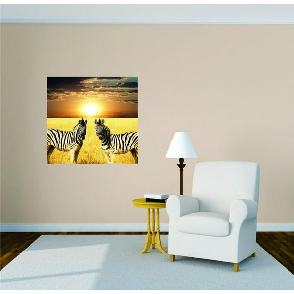 Design With Vinyl Artwork Zebra Animal African Safari Outdoor Scene Wall Decal for Children - Themed Décor - Size: 38 In x 38 In