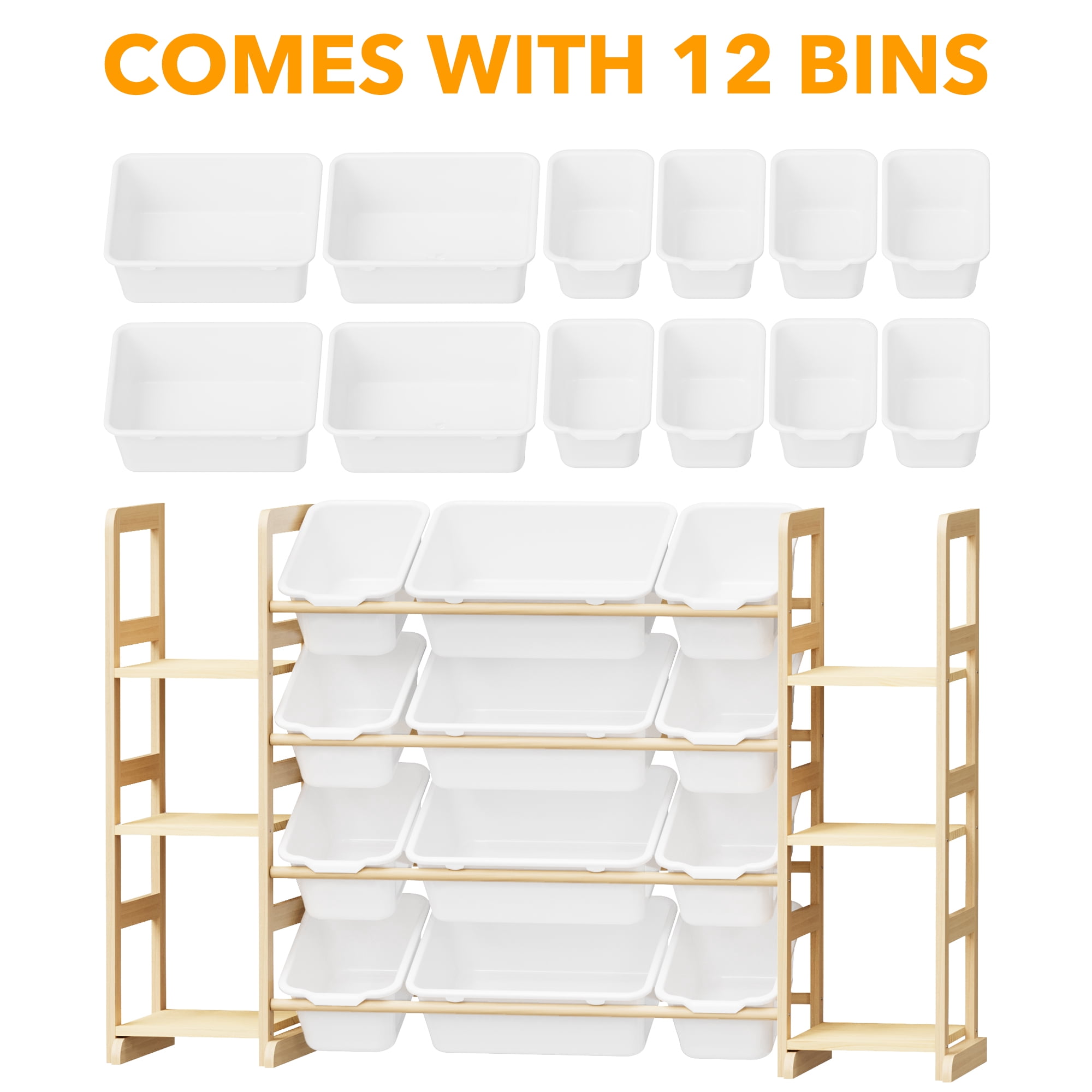 TACWILY Toy Storage Organizer with 6 Shelves and 12 Bins, Toy Organizers Storage Bookshelf, Kids Bin Shelf Toys Box Bookcase for Bedroom Playroom Organization Room Decor, White