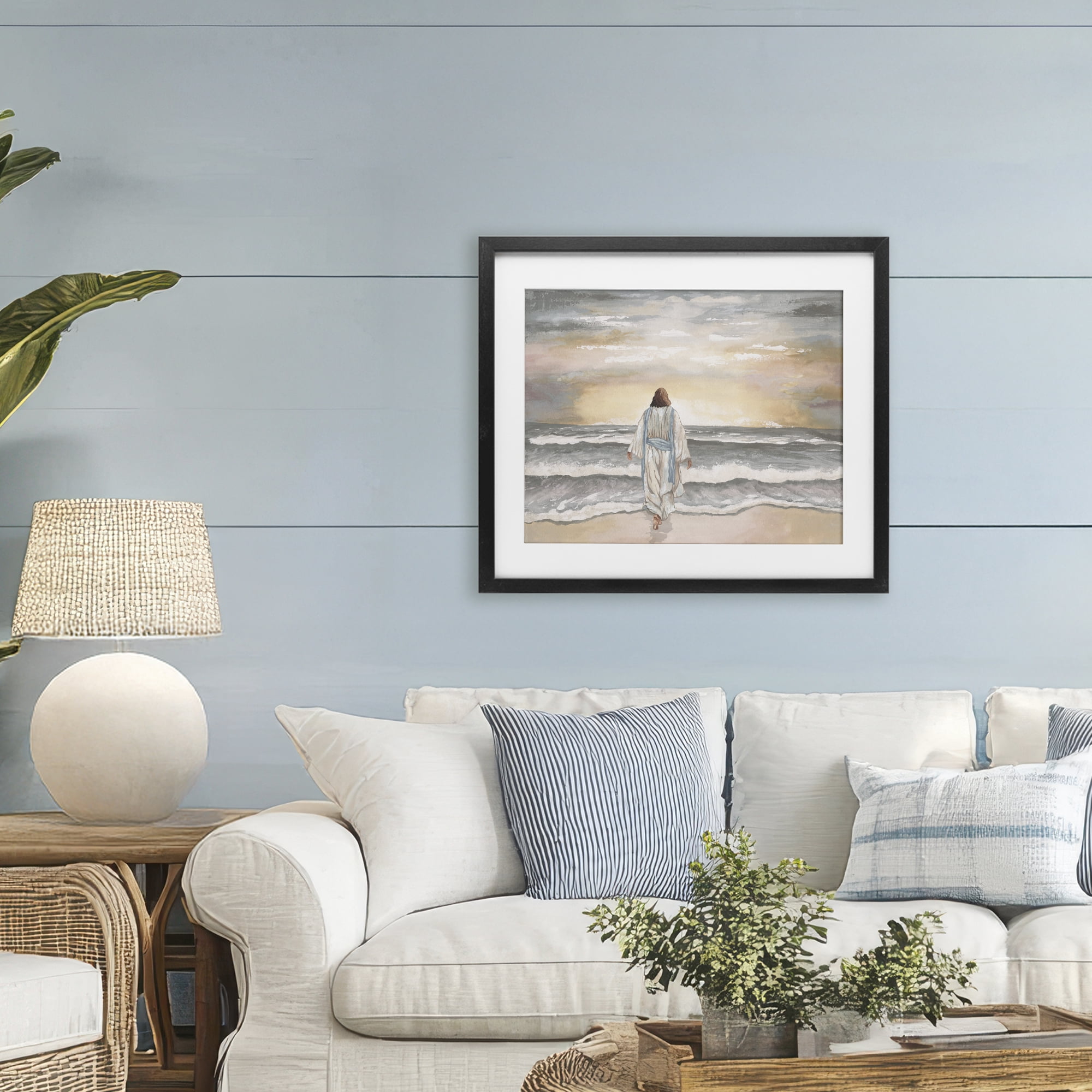 Stupell Industries Jesus Walks The Shore Black Framed Print Under Glass, design by Elizabeth Medley