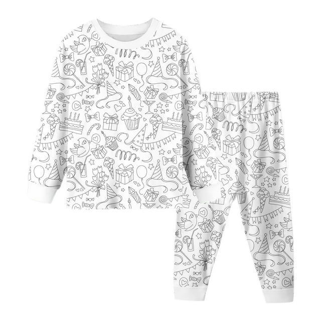 TIWEKE Vêtements de Nuit & Robes pour Filles Ensemble de Pyjama Peint à la Main pour Enfants, Taille 3-4 Ans
