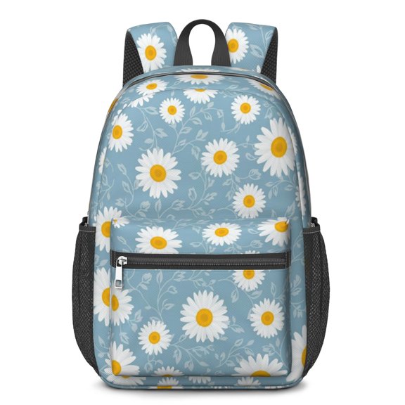 Daisy Pioneer Flower Blue Pattern 17" School Backpacks for Teens,Waterproof Oxford Fabric,S-Shape Padded Straps for School,Travel,Hiking,Camping