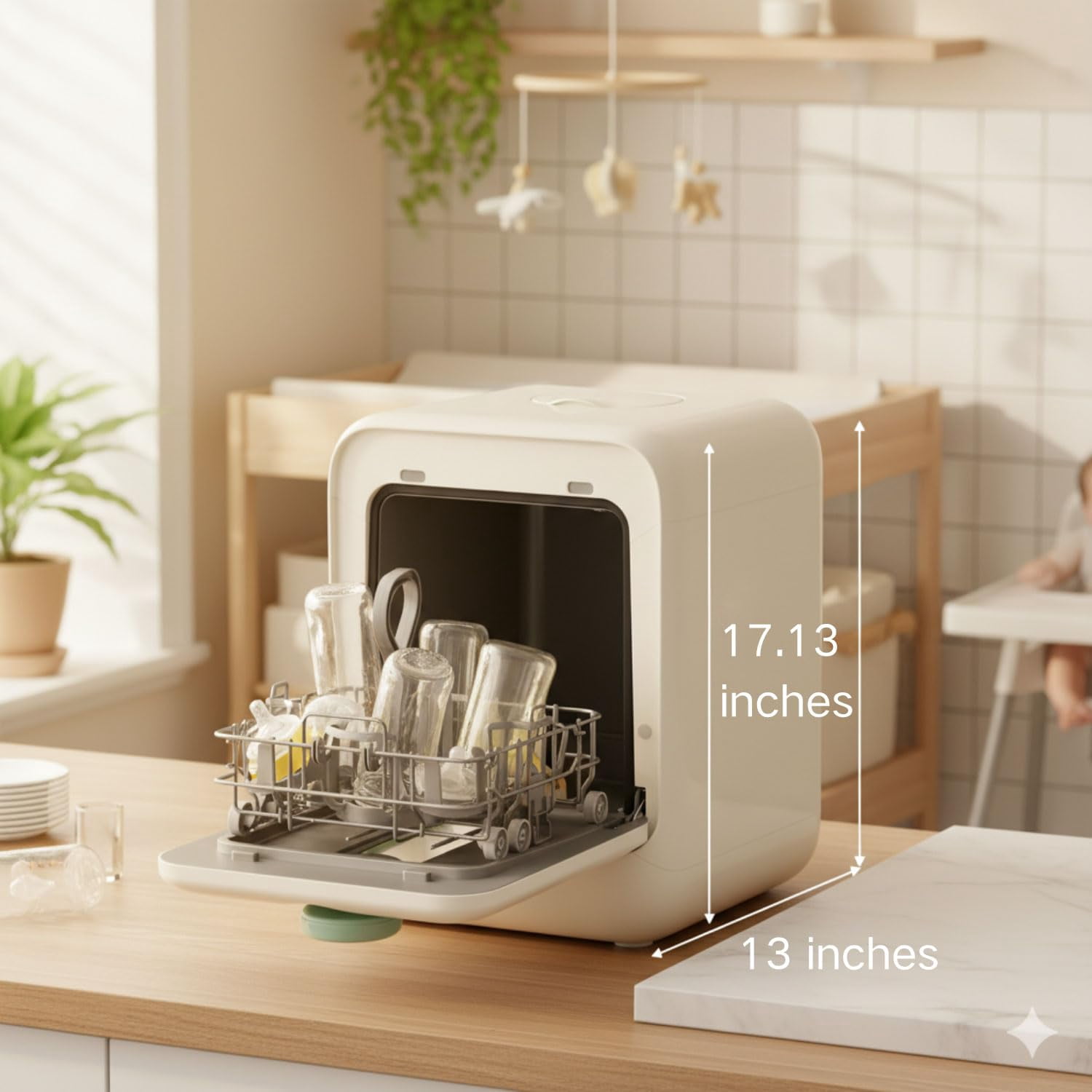 Baby Bottle Washer and Sterilizer and Dryer, 131-167°F High Temperature Sterilize for Baby Stuff, 3.2L Water Tank to Clean Bottles, Pump Part &Pacifiers&Bowl, Newborn Parents One-Hand Operation