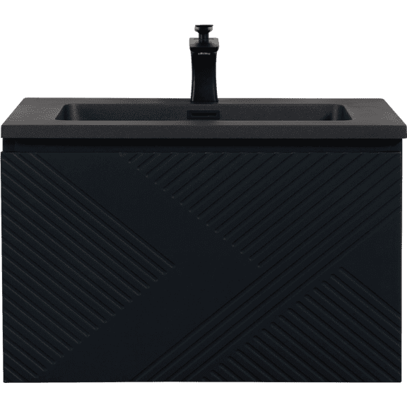 Alma-Moore 30 Inch Matte Black Wall Mount Vanity With A Integrated Black Sink