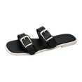 thumbnail image 3 of Domuza Women's Genuine Leather Platform Sandals Cork Footbed Slip-on Sandals Summer Chunky Slides with Double Adjustable Buckle Casual Vacation Shoes Black 8（EU-40）, 3 of 6