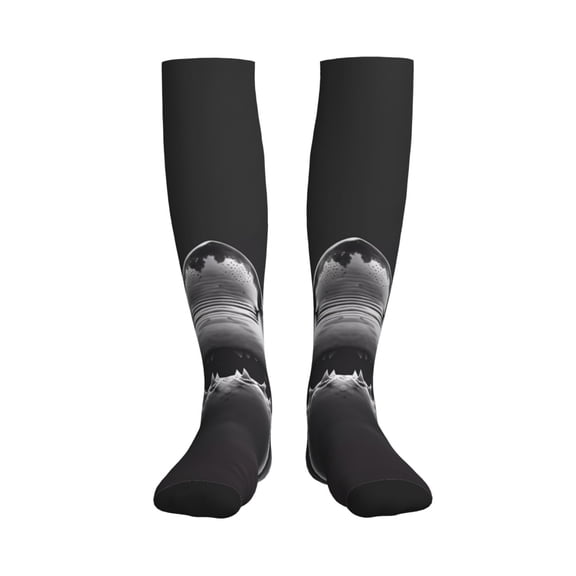 Rateoe Black And White Shark Compression Socks for Women and Men 20-30mmHg-Circulation Support Socks Knee High Nurse Pregnant Running Medical and Travel Athletic