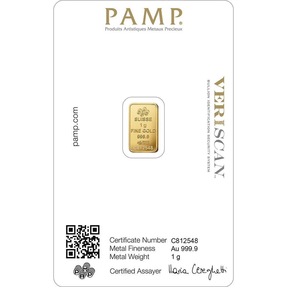 PAMP Suisse Fortuna 1 Gram .9999 Gold Bar Sealed Assay Card