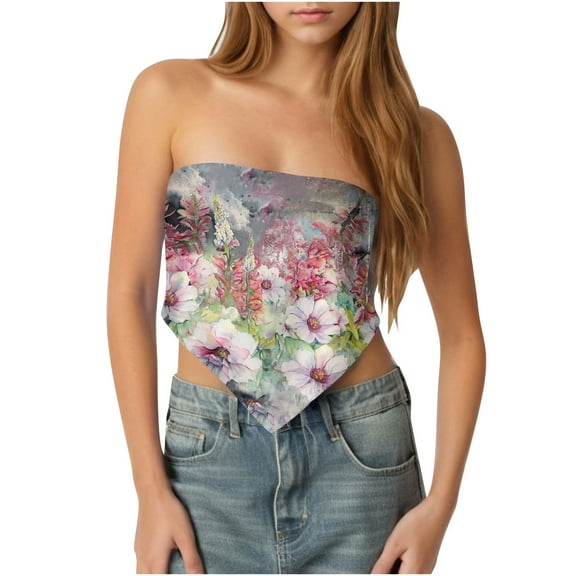 GERsome Women's Tube Tops Summer Trendy Bandeau Tank Tie Back Strapless Blouse Off The Shoulder Tunic Shirts, Free Size