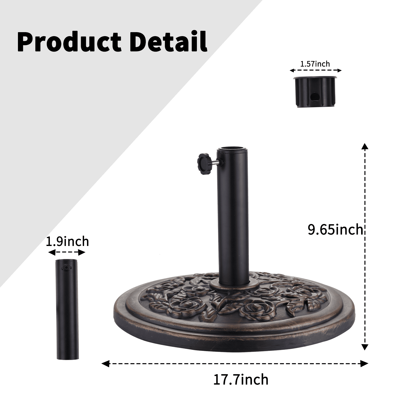 Autlaycil Round Cement Umbrella Base, Adjustment Knob, Fits 1.34"–1.9" Pole, 21.5 Pounds