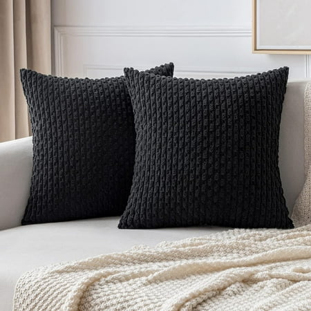 

MIULEE Throw Pillow Covers Soft Corduroy Decorative Set of 2 Boho Striped Pillow Covers Pillowcases Farmhouse Home Decor for Couch Bed Sofa Living Room 16x16 Inch Black