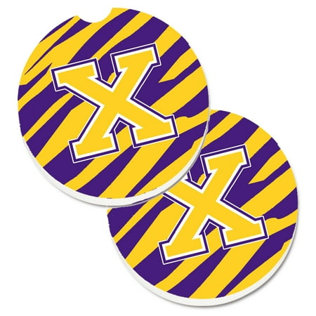 

Carolines Treasures CJ1022-XCARC Letter X Monogram - Tiger Stripe - Purple Gold Set of 2 Cup Holder Car Coasters