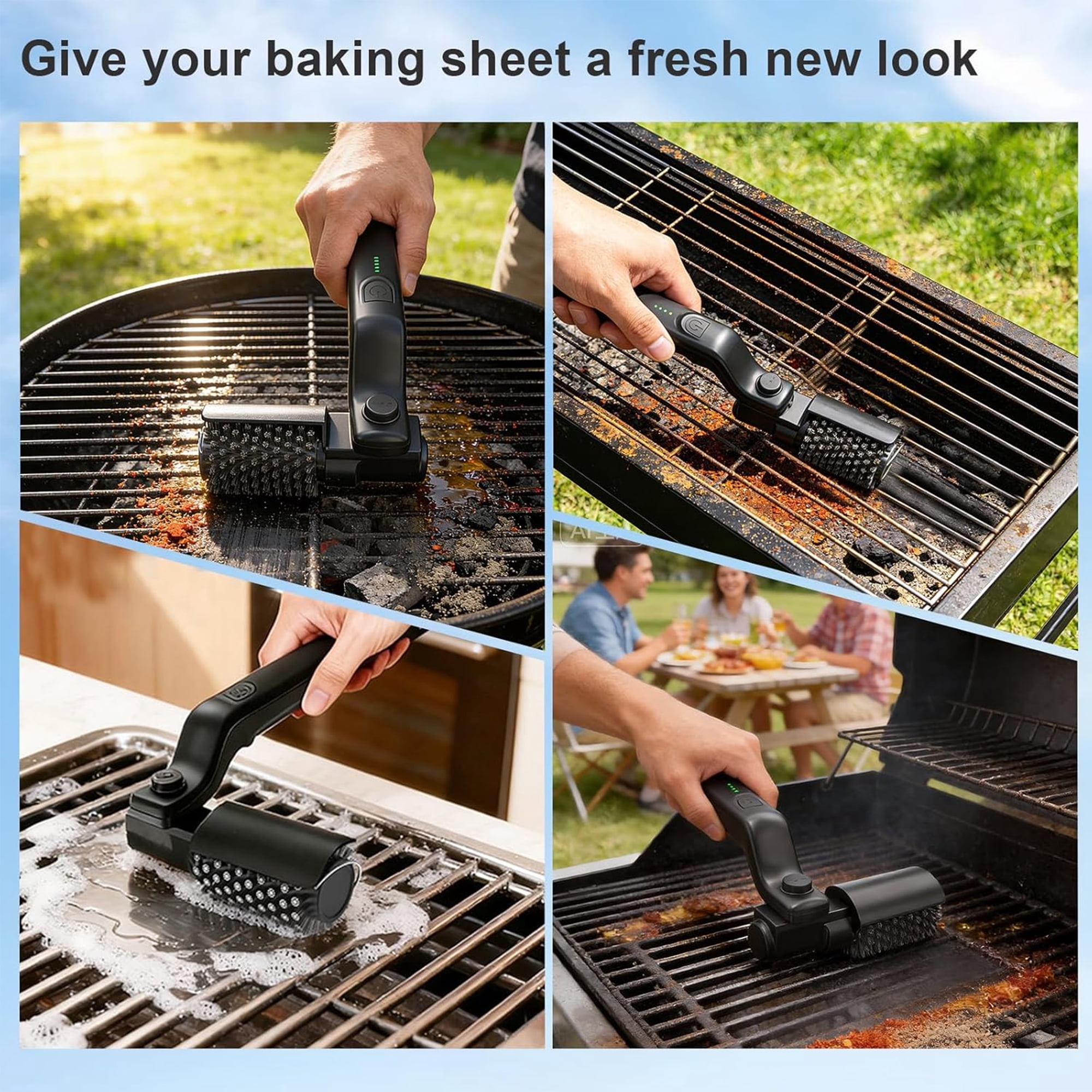 Electric Cordless Grill Brush with Adjustable Angle, 3-Speed Power Control, 304 Stainless Steel BBQ Grill Brush for BBQ Grates & Griddles (Black)