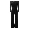thumbnail image 4 of Yuanlong Womens Pants Lace Off The Shoulder Straight Wide-Leg Jumpsuit Trousers Party Gatherings Elegant Flowy Playsuits, 4 of 8