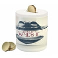 thumbnail image 1 of Western Piggy Bank, Wild West Cowboy Hat and Scarf Vintage Colors American, Ceramic Coin Bank Money Box for Cash Saving, 3.6" X 3.2", Coconut Petrol Blue, by Ambesonne, 1 of 4