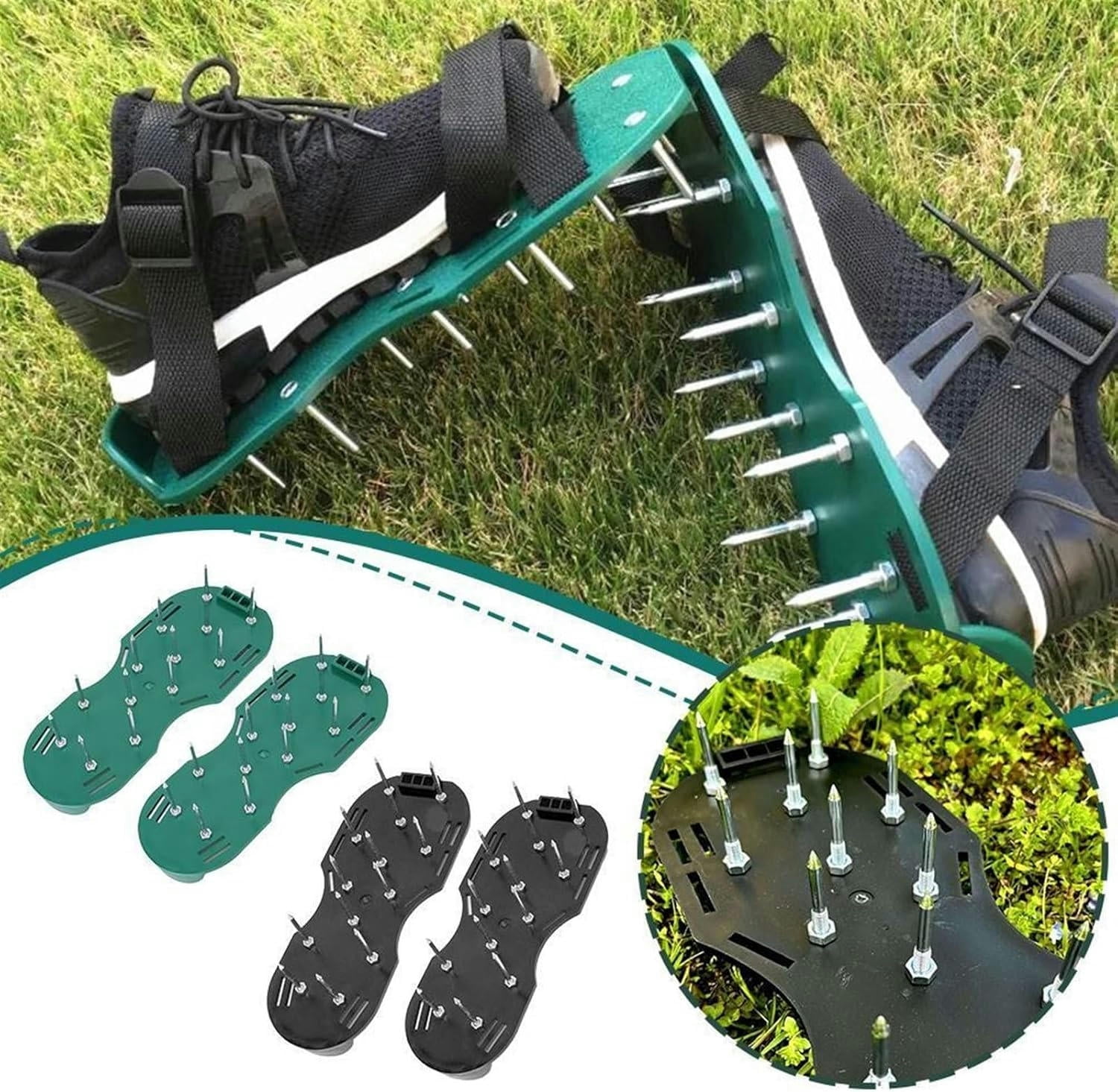 Lawn Aerator Garden Lawn Aerator Shoes Garden Scarifier Shoes Cultivator Scarification Nail Tool Lawn Aerator Spikes Shoes Tools(Black)