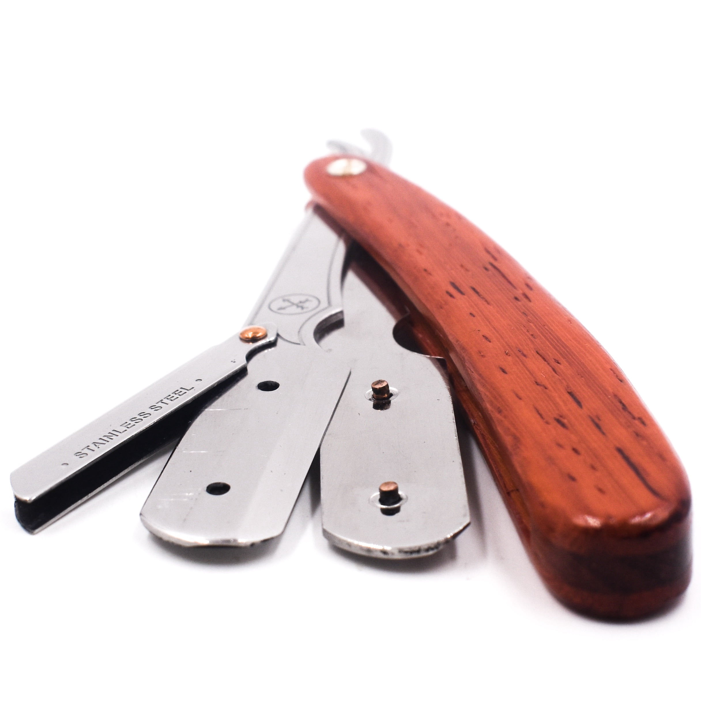 Parker's Men Rosewood Handle Barber Straight Razor & 5 Parker Razor Blades