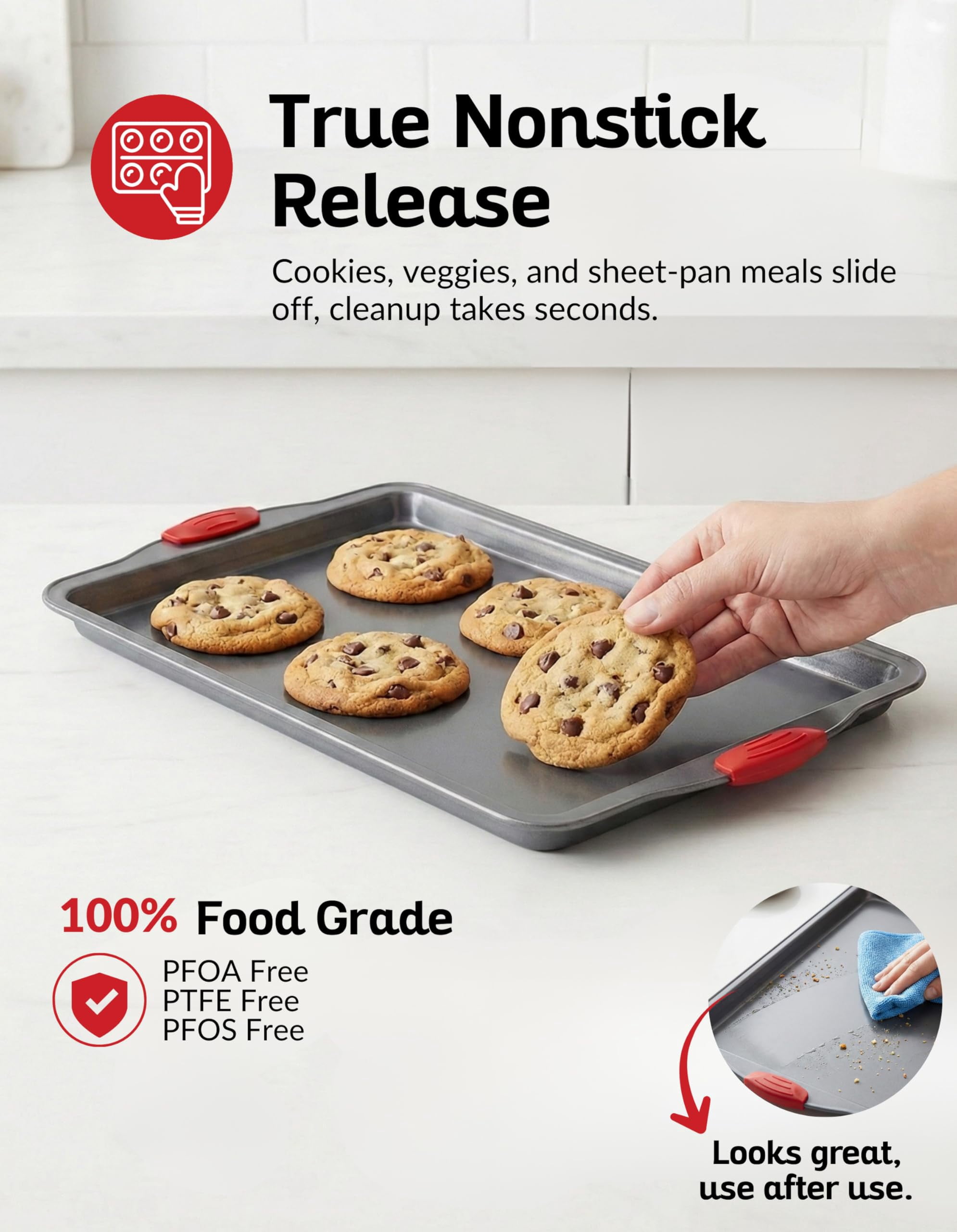 Nonstick Baking Sheet Pans - Set Of 3  Heavy-gauge Carbon Steel Warp Dent And Rust-resistant Gourmet Rimmed Half Cookie Trays For Exceptional Performance