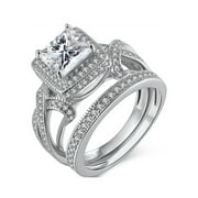 Devuggo Infinity Princess Cut Cz Sterling Silver Wedding Engagement Bridal Ring Set