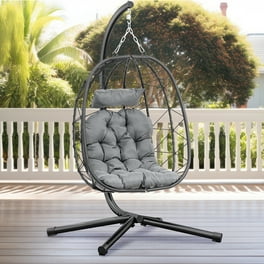 Outdoor Egg Chair Patio Wicker Swing Egg Chair with Stand Steel Frame Hanging Chair with Soft Cushion and Pillow for Bedroom Patio Balcony Walmart