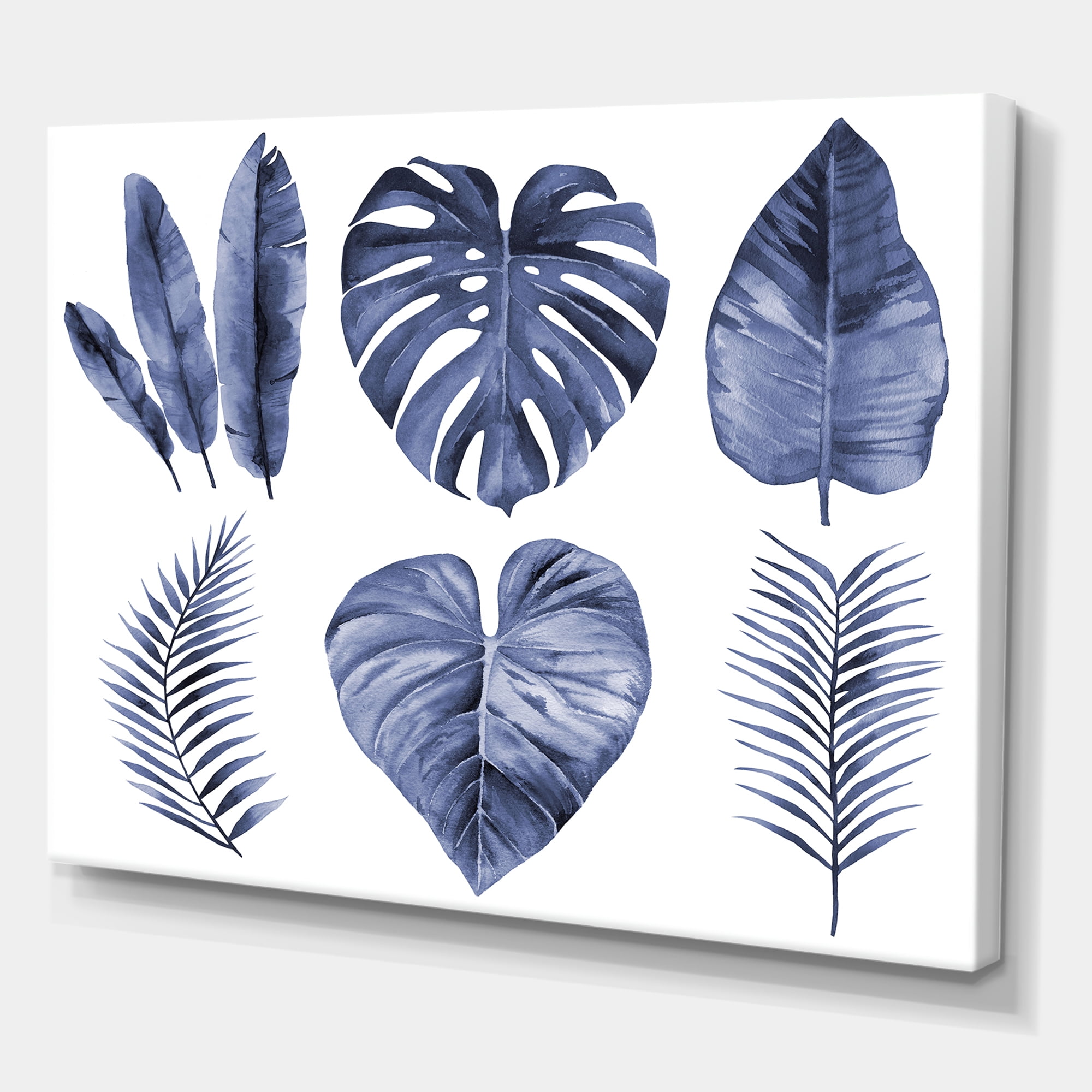 Designart ' Blue Watercolour Tropical Leaves I ' Farmhouse Canvas Wall Art Print