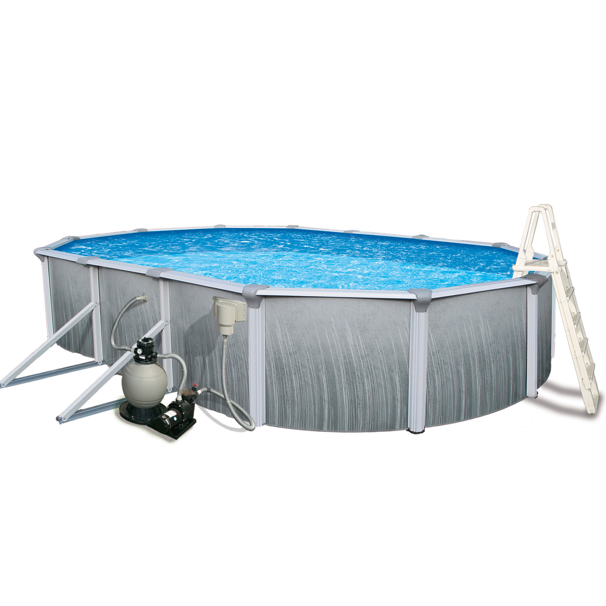 Blue Wave Martinique 15-ft x 30-ft Oval 52-in Deep 7-in Top Rail Metal Wall Swimming Pool Package - image 2 of 13