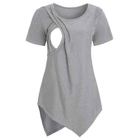 

UMfun Women Maternity Shirt Short Sleeve Tops Irregular Hem Nursing T-shirt Top For Breastfeeding