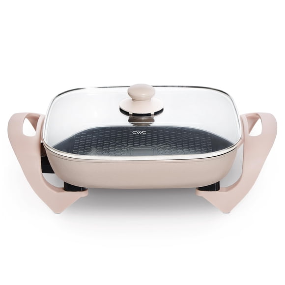 Sartén eléctrica COCINA CON COLOR - 30 x 30 cm, antiadherente de cerámica, libre de PFAS, 1400 W, tapa de vidrio templado, temperatura variable, sonda de calor extraíble, asas frías al tacto, color ru